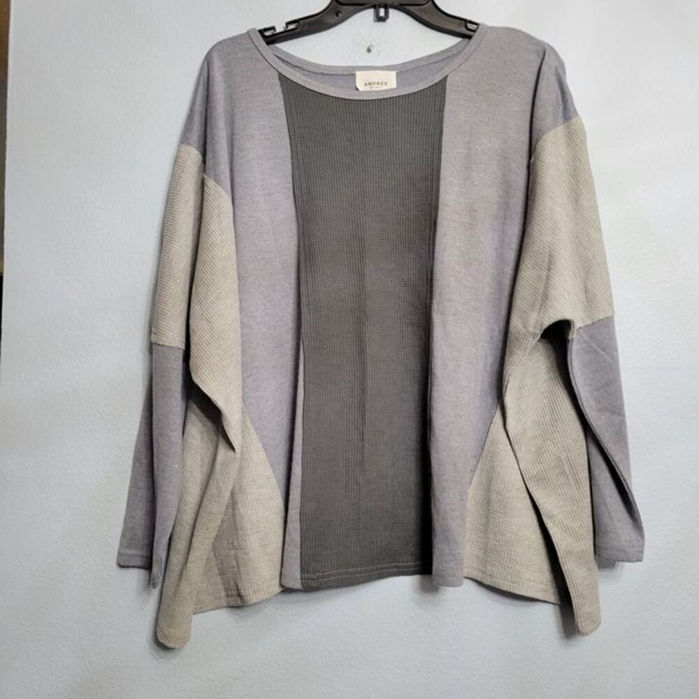 Andree By Unit Color Block Boxy Slouchy Waffle Kn… - image 1